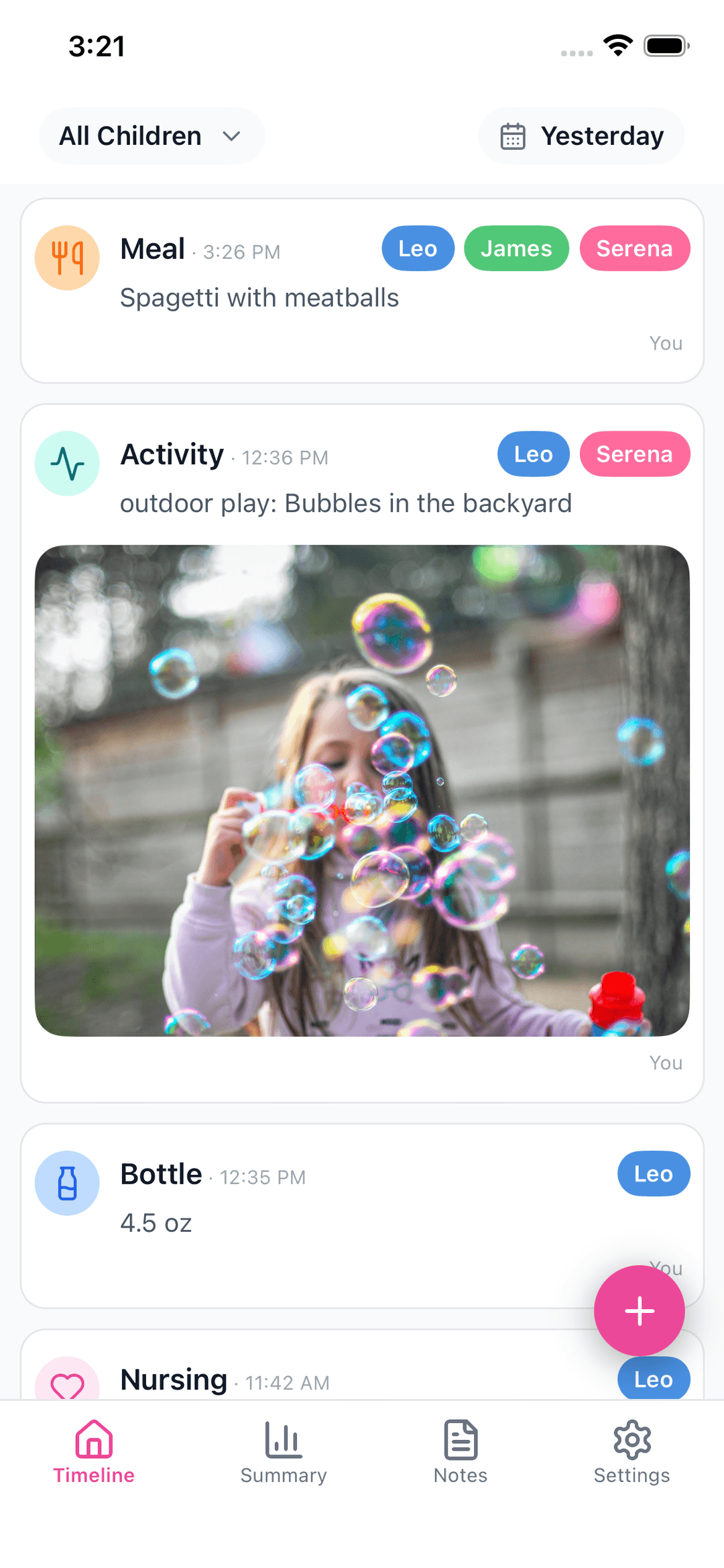 Cub Notes shared timeline view on iPhone